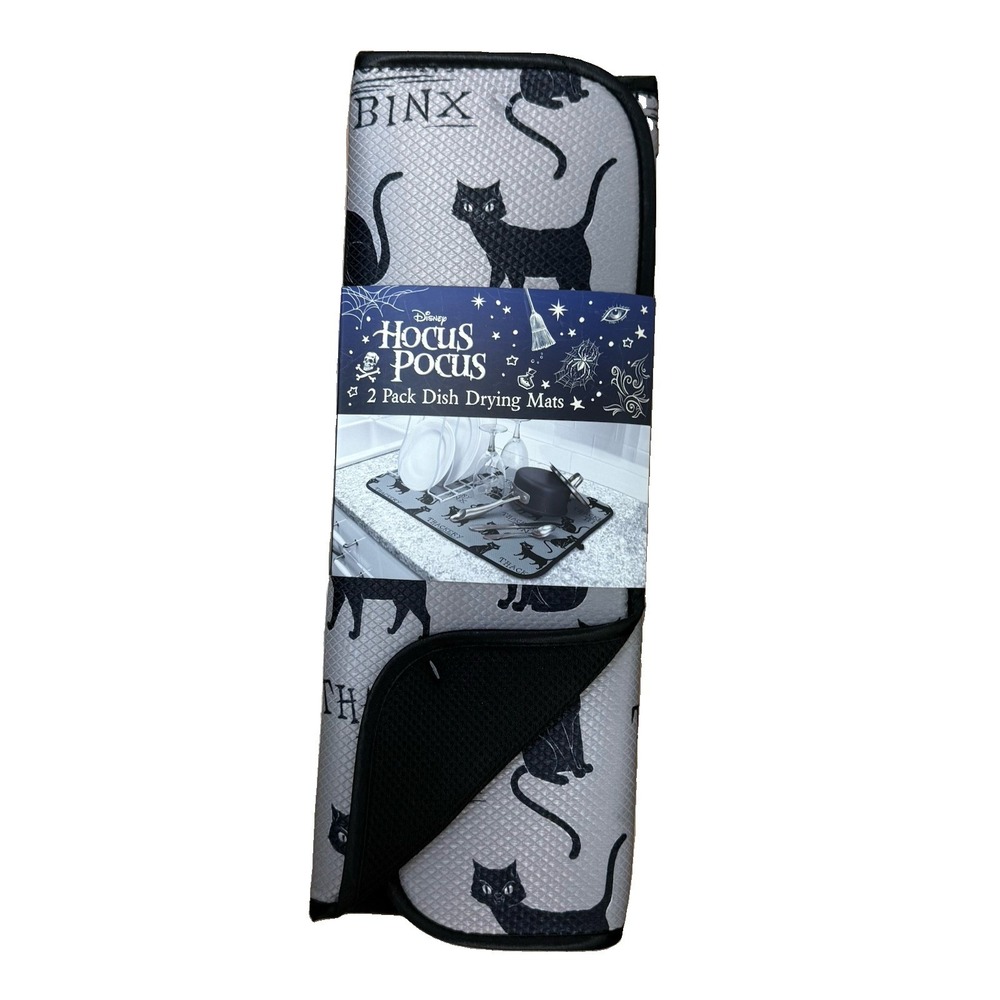 NEW Disney Hocus Pocus Binx Kitchen Dish Drying Mat 2 Pk Halloween 16" x 18"
